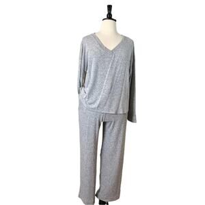 Soma Women’s Lounge Set Brushed Terry Ribbed Wide Leg Pants Gray Size XXL Plus
